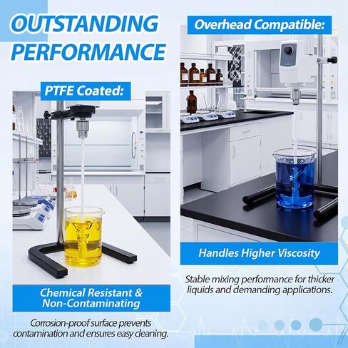 Mifoci 2 Pcs PTFE Electric Stirring Rod Set, 300x80mm Overhead Stirrer Shaft with Foldable Paddle Impeller, Chemical Resistant Mixer Shaft for Lab Mixing, Agitator Mixer Accessory in Kuwait