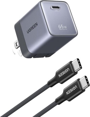 UGREEN Nexode Air 65W USB C GaN Charger Block with 3.3ft Cable, Black | Mini Size(1.22×1.30×1.59''), Foldable Plug, Fast Charging for MacBook Air/Pro, iPhone 17/16, Galaxy S26/S25, iPad, Steam Deck in Saudi Arabia
