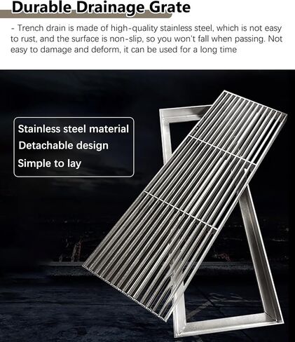 Heavy-Duty Stainless Steel Floor Drain Grate - Low Profile Channel Drain Cover for Driveway & Trench Drain Kit, 100x20x3cm (39.4"x7.9"x1.1") in Kuwait