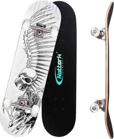 Nattork Skateboards 31 Inch Complete Skateboard Wood 9 Layer Canadian Maple Trick Skate Boards for Boys Girls Youth Teens Beginner in Kuwait
