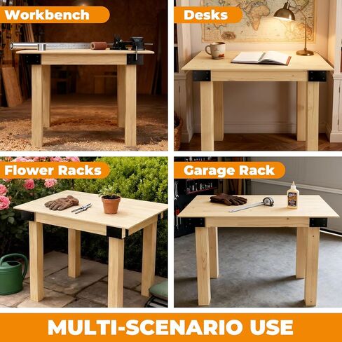 Heavy Duty Workbench Brackets Kit, 4PCS 4''x4'' Workbench Leg Frame Braces, for 4x4 & 2x4 Lumber, DIY Table Building Kit for Workbench Table, Shelving, Garage Storage in Kuwait