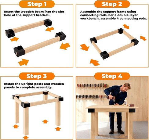 Heavy Duty Workbench Brackets Kit, 4PCS 4''x4'' Workbench Leg Frame Braces, for 4x4 & 2x4 Lumber, DIY Table Building Kit for Workbench Table, Shelving, Garage Storage in Kuwait