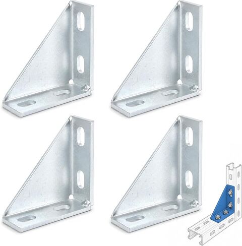 8 Pack 90 Degree Gusseted Fitting for 1-5/8" Strut Channel, Heavy Duty Galvanized Steel Corner Bracket, Reinforced 4-Hole Strut Angle Fitting for Electrical, HVAC, Pipe & Framing Support in Kuwait