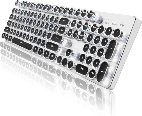 EWEADN TK950 Wireless Typewriter Mechanical Keyboard, Rechargeable Gaming Keyboard with White Backlit, 104 Retro Round Keys, Blue Switches, Bluetooth/2.4G/Wired Keyboard for Windows/Mac/PC-Pink in Saudi Arabia