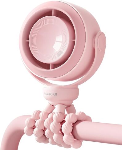 SWEETFULL Portable Stroller Fan, Pinch-Proof Baby Fan, 5-Speed Quiet Mini Clip on Fan, USB-C Rechargeable Battery, LED Display for Car Seat, Crib & Travel - Cream in Saudi Arabia