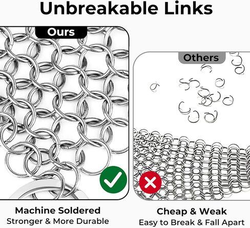 Amagabeli منظف الحديد الزهر 8 "× 6" قسط الفولاذ المقاوم للصدأ Chainmail الغسيل الحديد الزهر مقلاة نظافة لعموم وعاء ووك الشوايات شواء تنظيف الحديد الزهر in Kuwait