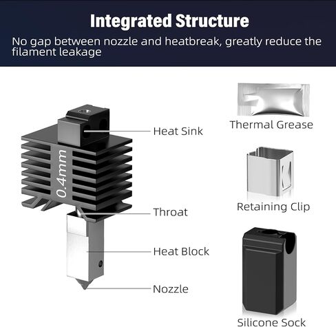 BURMONG ترقية 0.4 مم P1S/P1P Hotend Hot End مع جورب سيليكون مجموعة فوهة Hotend مجموعة مكونات الطابعة ثلاثية الأبعاد مجموعة الطارد السيراميكي الساخن مجموعة الثرمستور لسلسلة Bambu Lab P1P P1S in Kuwait