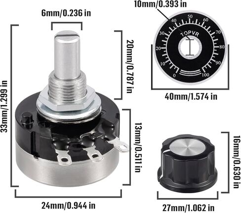 2Pcs RV24YN20S 10K Potentiometer B103 10K Single Turn Carbon Film Rotary Taper Potentiometer for Inverter Speed Regulation, Speed Control 2Pcs A03 Knob 2Pcs Dials in Saudi Arabia