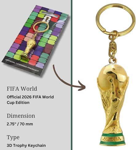 سلسلة مفاتيح كأس العالم لكرة القدم 2026 الرسمية مقاس 1.5 بوصة ثلاثية الأبعاد - عنصر جامعي خالد - صناعة ممتازة من سبائك الزنك الموزونة - مصممة لتدوم طويلاً؛ مثالية لحقائب الظهر والمفاتيح والأمتعة in Kuwait