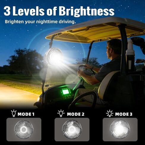 مروحة Roykaw Golf Cart المحمولة القابلة لإعادة الشحن متوافقة مع EZGO Club Car Yamaha 3 سرعات / فانوس LED، مروحة لاسلكية مع جهاز تحكم عن بعد / مقبض / خطاف تعليق، منفذ USB ونوع C in Kuwait