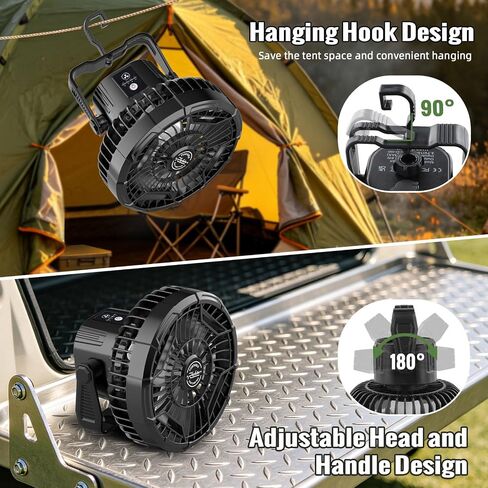 مروحة Roykaw Golf Cart المحمولة القابلة لإعادة الشحن متوافقة مع EZGO Club Car Yamaha 3 سرعات / فانوس LED، مروحة لاسلكية مع جهاز تحكم عن بعد / مقبض / خطاف تعليق، منفذ USB ونوع C in Kuwait