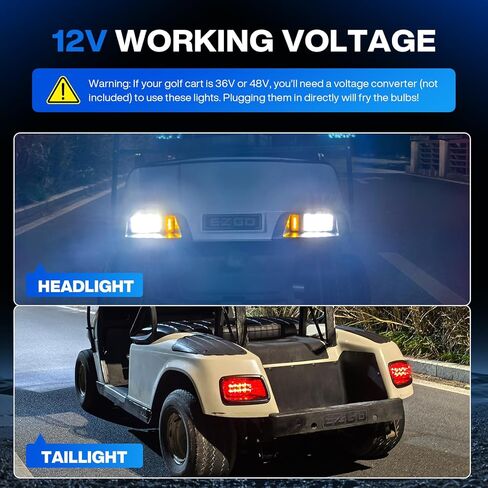 مجموعة إضاءة LED لعربة الجولف لـ EZGO TXT 1996-2013، مجموعة المصابيح الأمامية والمصابيح الخلفية EZGO TXT 12 فولت مع حزام أسلاك، سطوع عالي، طقم أسود in Kuwait