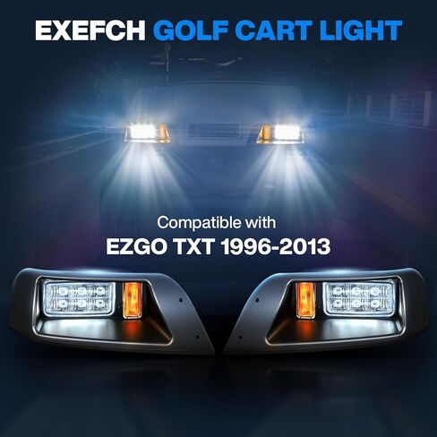 مجموعة إضاءة LED لعربة الجولف لـ EZGO TXT 1996-2013، مجموعة المصابيح الأمامية والمصابيح الخلفية EZGO TXT 12 فولت مع حزام أسلاك، سطوع عالي، طقم أسود in Kuwait