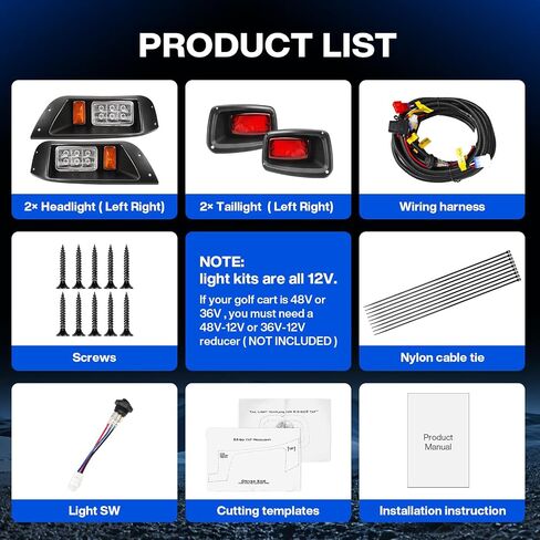 مجموعة إضاءة LED لعربة الجولف لـ EZGO TXT 1996-2013، مجموعة المصابيح الأمامية والمصابيح الخلفية EZGO TXT 12 فولت مع حزام أسلاك، سطوع عالي، طقم أسود in Kuwait