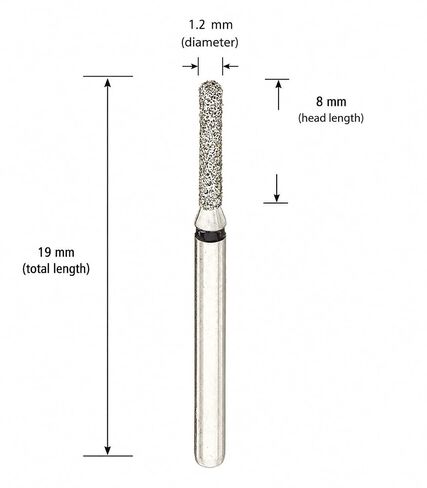 Economic Line of Diamond Burs: D-881/012SC, Super COARSE Grit. Shape of Round End Cylinder (KS Series) w/Dia 1.2 mm & Head Length 8.0 mm. Pack of 10. Multi-Use w/Two Diamond Layers. | Dental Diamond Burs in Kuwait