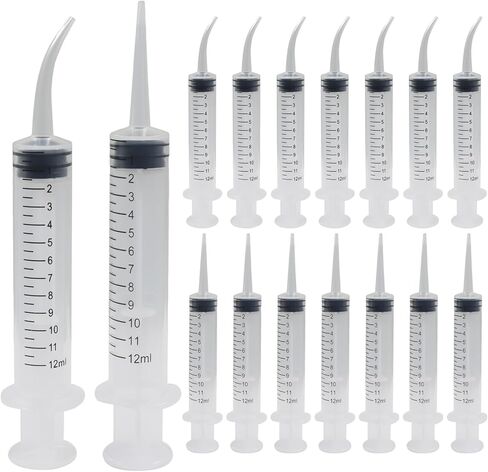 16 Pack 12ml Small Syringes Without Needle with with Curved Tip and Straight Tip, Plastic Syringe with Cap for Pet Feeding, Scientific Labs, Glue, Oil & Precise Liquid Measurement in Kuwait