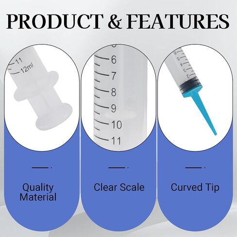 16 Pack 12ml Small Syringes Without Needle with with Curved Tip and Straight Tip, Plastic Syringe with Cap for Pet Feeding, Scientific Labs, Glue, Oil & Precise Liquid Measurement in Kuwait