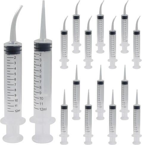 16 Pack 12ml Small Syringes Without Needle with with Curved Tip and Straight Tip, Plastic Syringe with Cap for Pet Feeding, Scientific Labs, Glue, Oil & Precise Liquid Measurement in Kuwait