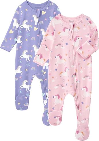 Baby Girl Sleepers 100% Cotton Footie Pajamas Newborn 0-3 3-6 6-9 Months with 2-Way Zipper, 2pcs PJs Baby Girl Clothes in Saudi Arabia