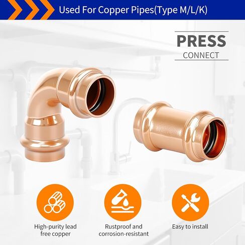 (Znkiok) 3/4" Press Fittings,5Pcs 3/4" Press Coupling No Stop And 5Pcs 3/4" Press 90 Degree Long Radius Elbow For Copper Tube Connection,Zero Lead,UPC,NSF/ANSI61. in Kuwait