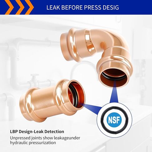 (Znkiok) 3/4" Press Fittings,5Pcs 3/4" Press Coupling No Stop And 5Pcs 3/4" Press 90 Degree Long Radius Elbow For Copper Tube Connection,Zero Lead,UPC,NSF/ANSI61. in Kuwait