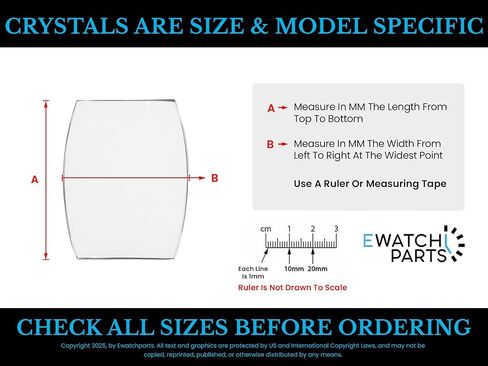 Ewatchparts Transparent Sapphire Replacement Watch Crystal 20.60mm X 15.50mm Compatible With Most Watches in Saudi Arabia