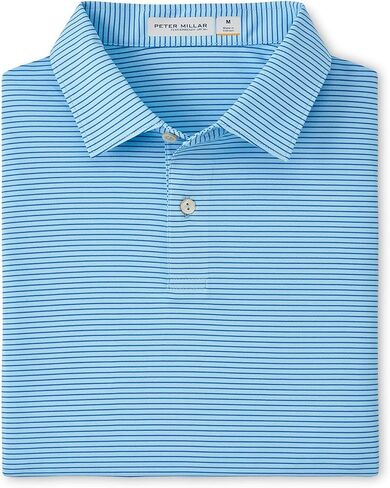 PETER MILLAR Men's Seaport Blue Featherweight Stripe Performance Polo XL in Saudi Arabia