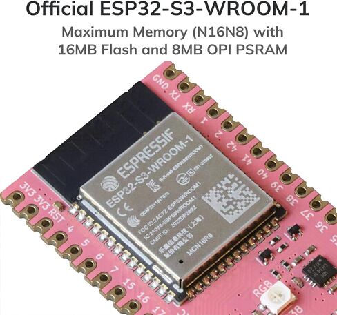 لوحة تطوير ESP32-S3 (N16R8)، ESP32-S3-WROOM-1 الرسمية، ENIG & Castelated، برنامج/تصحيح أخطاء USB-C فردي، فلاش 16 ميجابايت، 8 ميجابايت PSRAM، وحدة تحكم دقيقة لاسلكية لـ IoT AI in Kuwait