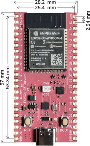 لوحة تطوير ESP32-S3 (N16R8)، ESP32-S3-WROOM-1 الرسمية، ENIG & Castelated، برنامج/تصحيح أخطاء USB-C فردي، فلاش 16 ميجابايت، 8 ميجابايت PSRAM، وحدة تحكم دقيقة لاسلكية لـ IoT AI in Kuwait