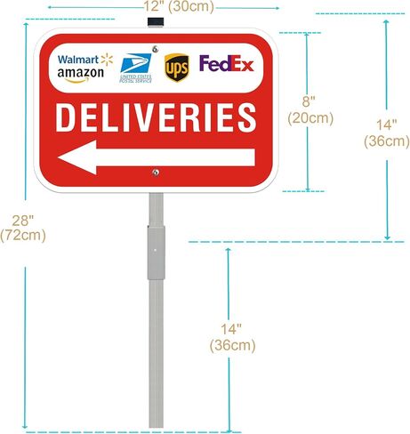 Package Deliveries Sign with Left Direction Arrow, 12x8 Inch Aluminum Metal Sign with 28" Stake, Rust-Free, Outdoor Use, Delivery Instruction for Amazon FedEx USPS UPS Packages in Kuwait