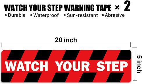 ملصقات CDHXOME Watch Your Step Floor - 2 عبوة من ملصقات مقاومة للماء مضادة للانزلاق مقاس 20 × 5 بوصة للسلامة الداخلية والخارجية، فينيل ذاتي اللصق ممتاز، مقاومة لأشعة الشمس (أحمر) in Kuwait