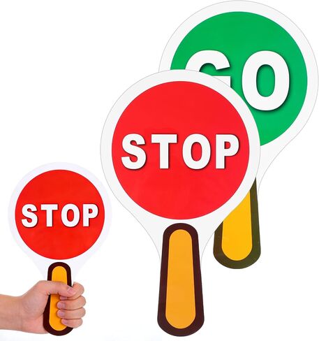 2 Pcs Stop Sign with Handle, Red Light Green Light GO & Stop Sign For Kids, "STOP" and "GO" Signs Double Sided Ideal for Red-Light Green-Light Game and Street Safety (12.6 x 9.8 In) in Kuwait