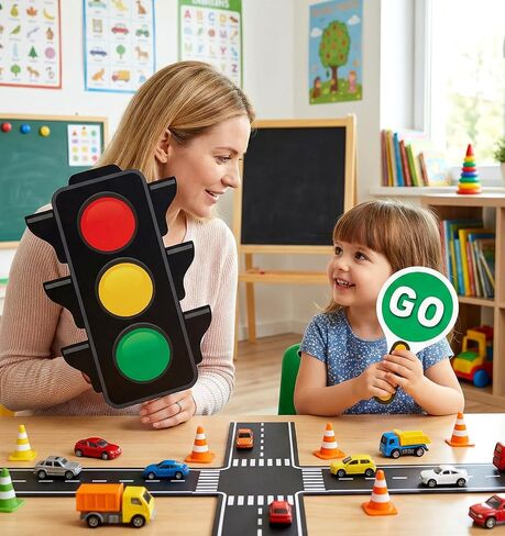 2 Pcs Stop Sign with Handle, Red Light Green Light GO & Stop Sign For Kids, "STOP" and "GO" Signs Double Sided Ideal for Red-Light Green-Light Game and Street Safety (12.6 x 9.8 In) in Kuwait
