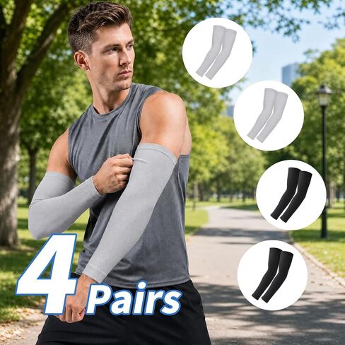 Cooling Arm Sleeves - 4 Pairs UV Sun Protection Sleeves for Women & Men, Breathable Elastic Arm Coolers for Hiking, Driving, Working & Outdoor Sports in Kuwait