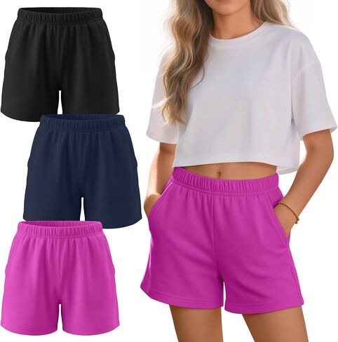 3 Pack Toddler Girls Shorts Elastic Waist Athletic Pull on Lightweight Shorts Pockets Summer Kids Clothes 2-10 Y in Saudi Arabia