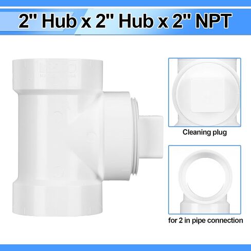 2" Hub x 2" Hub x 2" PVC Dwv Pipe Fitting Cleanout Tee with Plug Sewer Cleanout Adapter with NPT Female for Drainage Piping, Ventilation and Other System Drain in Kuwait
