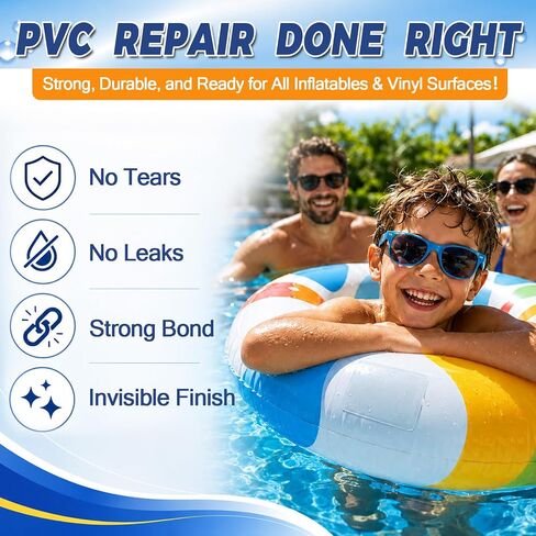 طقم رقعة مرتبة هوائية، طقم إصلاح من الفينيل المقاوم للماء مع غراء PVC | طقم إصلاح رقعة حمام السباحة مع رابطة PVC مرنة ومحكم الإغلاق؛ مقاوم للماء بعد المعالجة، ومقاوم للأشعة فوق البنفسجية والحرارة؛ يقاوم التقشير in Kuwait