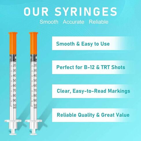 Jeringas con agujas para inyectar, 30G 1ml/cc 1/2"(12.7mm) jeringas de insulina, Pack of 100 in Kuwait