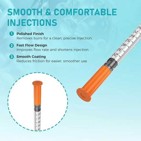Jeringas con agujas para inyectar, 30G 1ml/cc 1/2"(12.7mm) jeringas de insulina, Pack of 100 in Kuwait