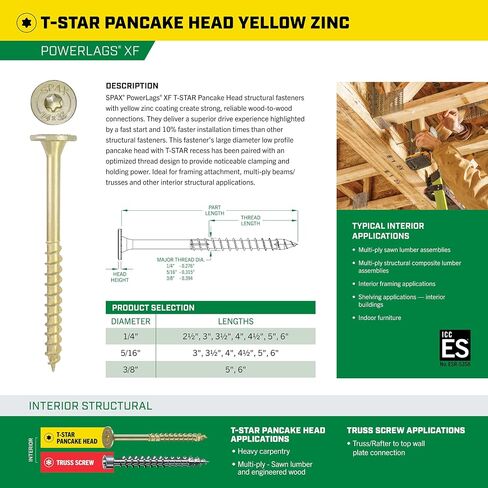 SPAX 1/4 بوصة × 2-1/2 بوصة براغي Powerlags الداخلية لرأس الفطيرة من الخشب الهيكلي (50 قطعة) T40 T-Star أصفر زنك عالي التحمل لمشاريع البناء الحاملة in Kuwait