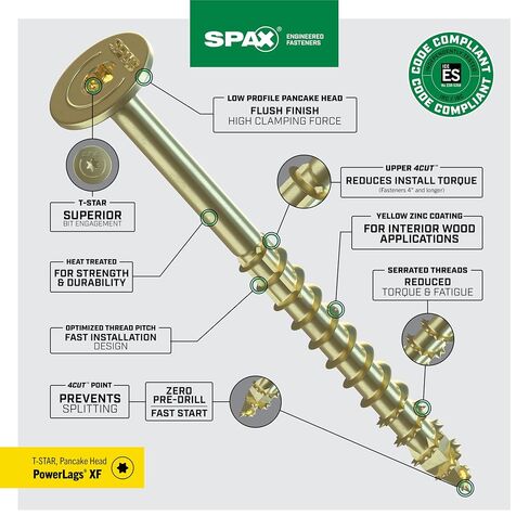 SPAX 1/4 بوصة × 2-1/2 بوصة براغي Powerlags الداخلية لرأس الفطيرة من الخشب الهيكلي (50 قطعة) T40 T-Star أصفر زنك عالي التحمل لمشاريع البناء الحاملة in Kuwait