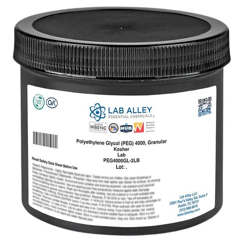 Lab Alley بولي إيثيلين جلايكول (PEG) 4000، حبيبي، درجة مختبر، موافق للشريعة اليهودية، لترسيب البروتين، وتخليق الهيدروجيل، وتطبيقات إضافات الأسمنت (5 رطل) in Kuwait