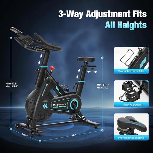 Magnetic Exercise Bike for Home, Heavy-Duty Stationary Bikes with APP Compatible, Quiet Indoor Bicycle for 350LBS Weight Capacity with Comfortable Seat Cushion & Silent Belt Drive in Kuwait