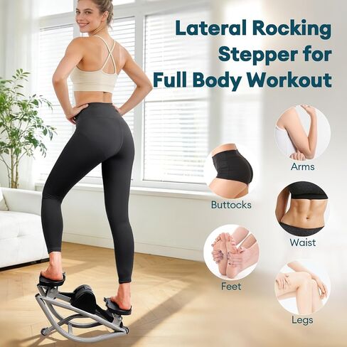 جهاز Rock Fitness Stepper، جهاز هزاز للخطوات الجانبية من جانب إلى آخر للتمرين في المنزل مع أشرطة مقاومة وحصيرة غير قابلة للانزلاق - آلة تمرين لوحة التوازن للتمرين في مسكن الشقة المنزلية in Kuwait