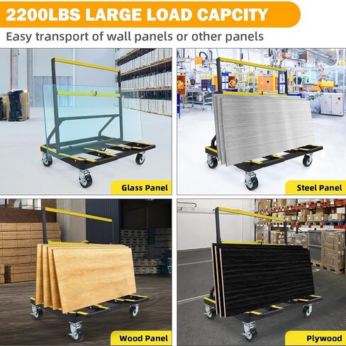 عربة الحوائط الجافة القابلة للطي من Garvee شديدة التحمل، تحميل الحوائط الجافة دوللي سعة 2200 رطل، عجلات لوحة مع سطح كبير ممتد، لوحة دوللي تتعامل مع زجاج الخشب الرقائقي وشاحنة خدمة النوافذ in Kuwait