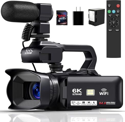 6K 64MP Camcorder Video Camera 18X Digital Zoom IR Night Vision Vlogging Camera for YouTube 4.0 Inch Touch Screen Video Camera with WiFi, Microphone in Saudi Arabia