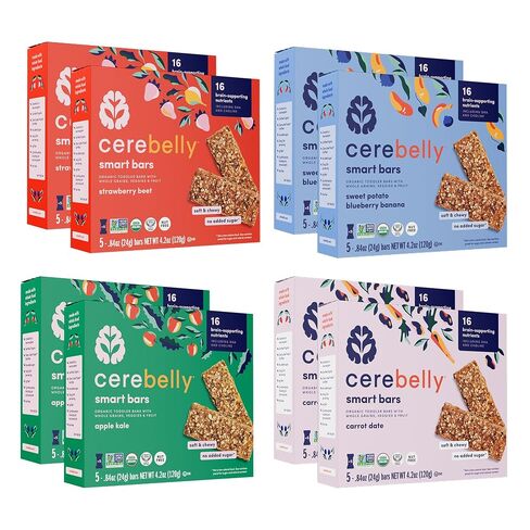Cerebelly Organic Toddler Smart Bars Variety Pack 40-Count, 16 Brain-Supporting Nutrients, No Added Sugar, Gluten Free, Nut Free, Kids Snacks in Saudi Arabia