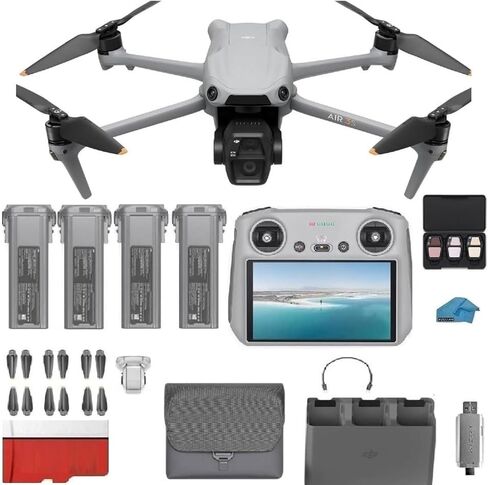 طائرة بدون طيار DJI Air 3S مع مجموعة بطارية RC 2 4 Fly More (مع شاشة) 4K HDR، حزمة وقت طيران بحد أقصى 45 دقيقة مع بطاقة ذاكرة 128 جيجابايت in Kuwait