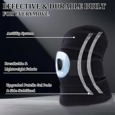 YIBLBOX Knee Brace for Women Men with Side Stabilizers, Knee Braces for Knee Pain ACL MCL Arthritis Joint Pain Relief, Adjustable Compression Sleeve Patellar Tendon Support Strap, Pack of 1 in Kuwait