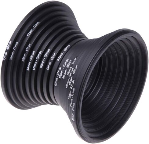 18Pcs Filter Ring Adapter Set, 37-82mm Metal Step Up/Down Rings Lens Adapter Filter Set Compatible with Digital SLR Camera, Camera Lens Filters Metal Stepping Rings Kit (Color:Black) in Saudi Arabia